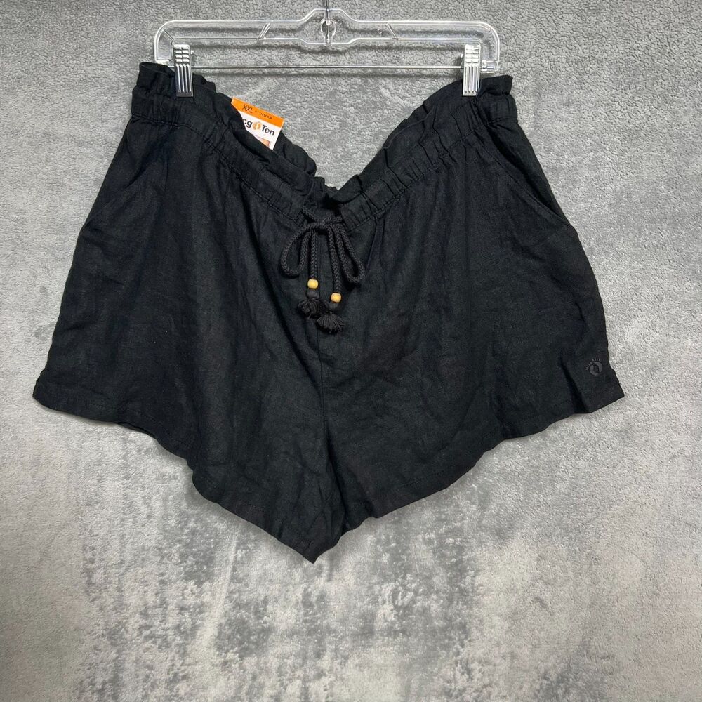 Hang Ten Women's Linen Blend Shorts Casual Drawstring Black XXL 4" Inseam NWT